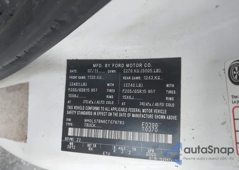 2012 Ford Transit Connect Xlt z USA, uszkodzony, nr VIN NM0LS7BN6CT076783